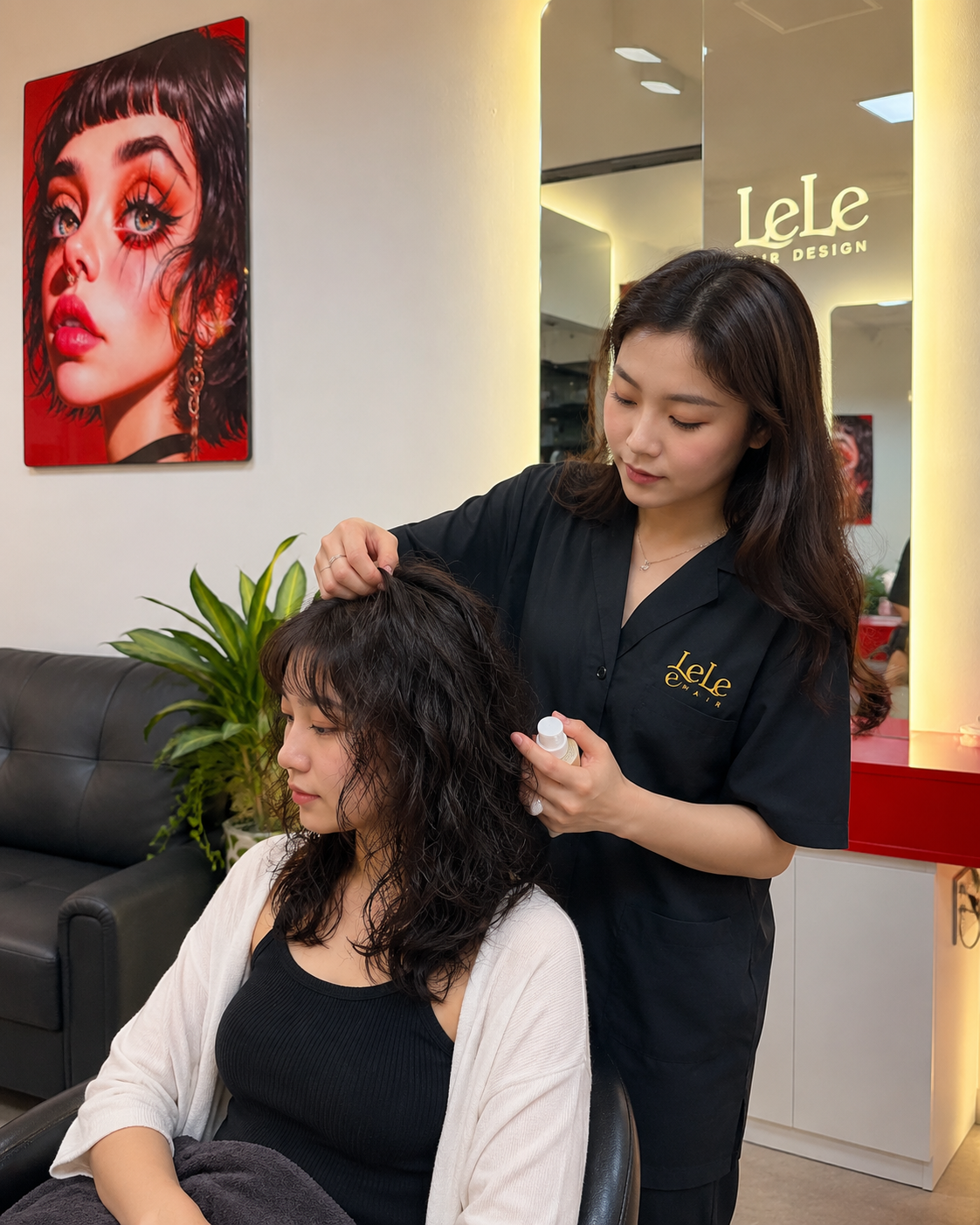 Healthy curled hair after perm care at LeLe Hair Design
