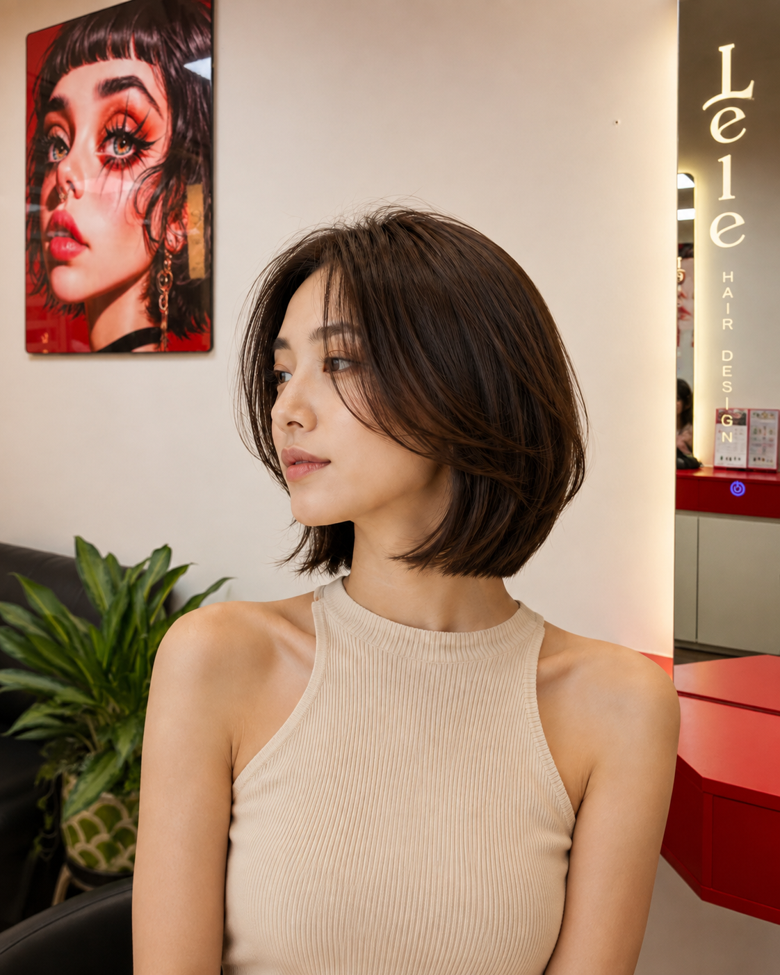 Short bob haircut with color design at LeLe Hair Design
