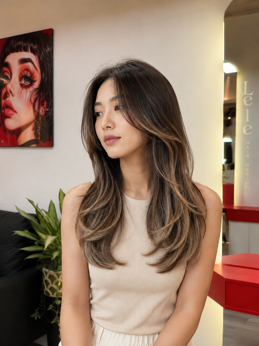 Balayage hair color with soft dimensional highlights at LeLe Hair Design