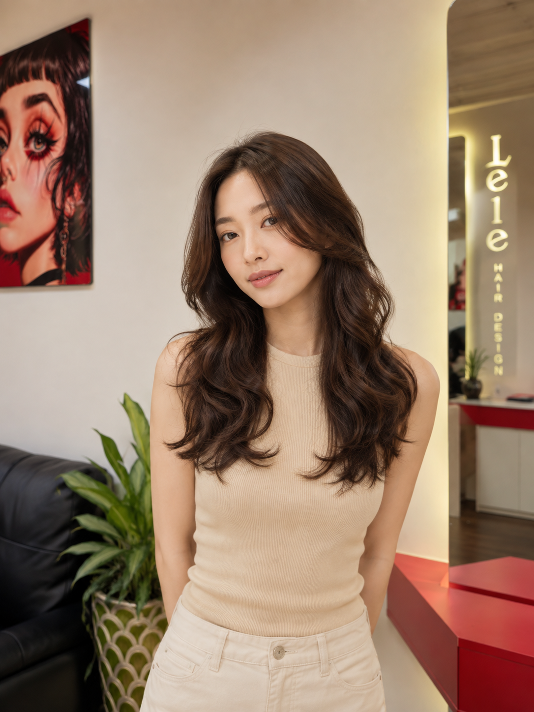 Smooth hair after a restorative perm at LeLe Hair Design